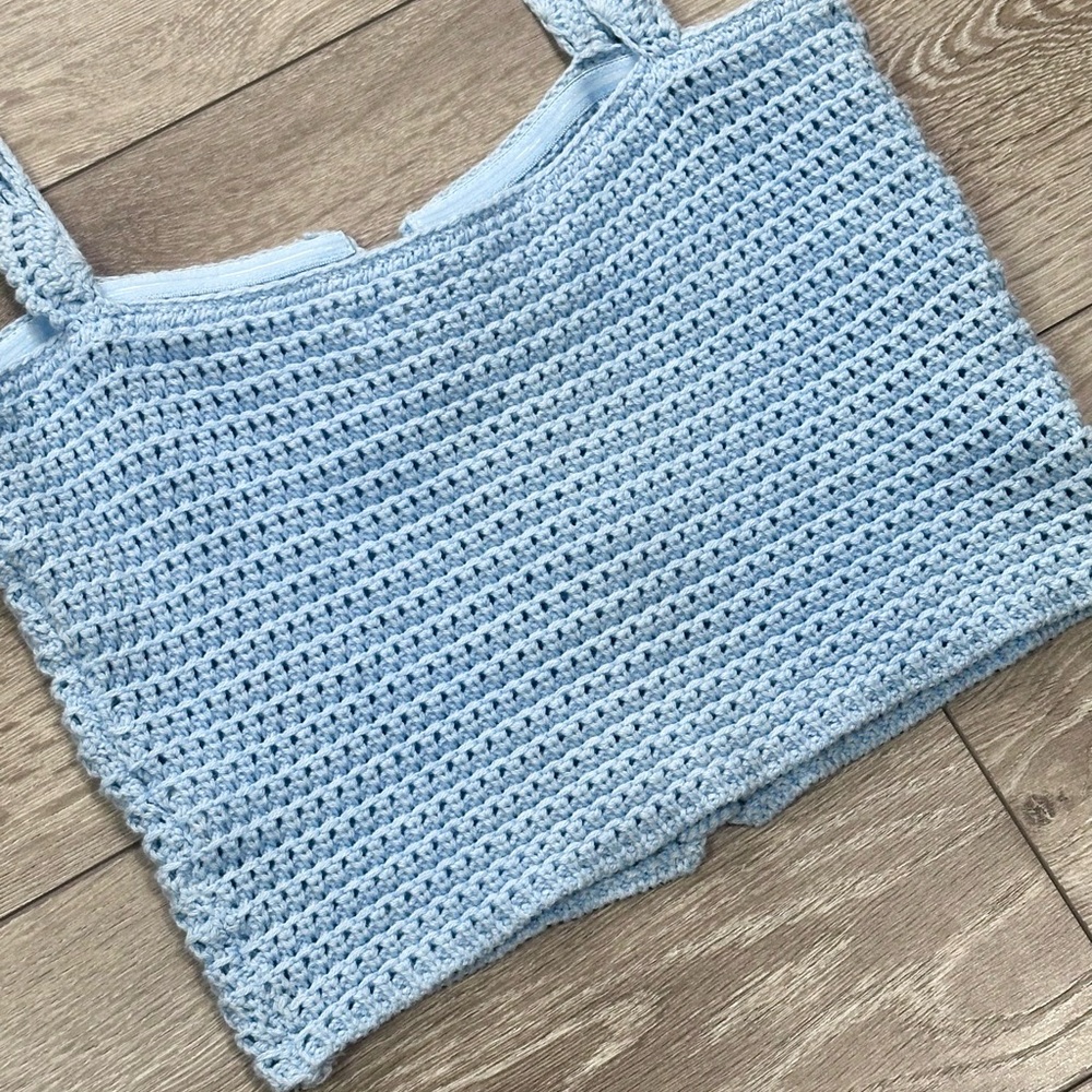 Beige Botany Lace Up Crochet Knit Tank - Picture 10 of 10